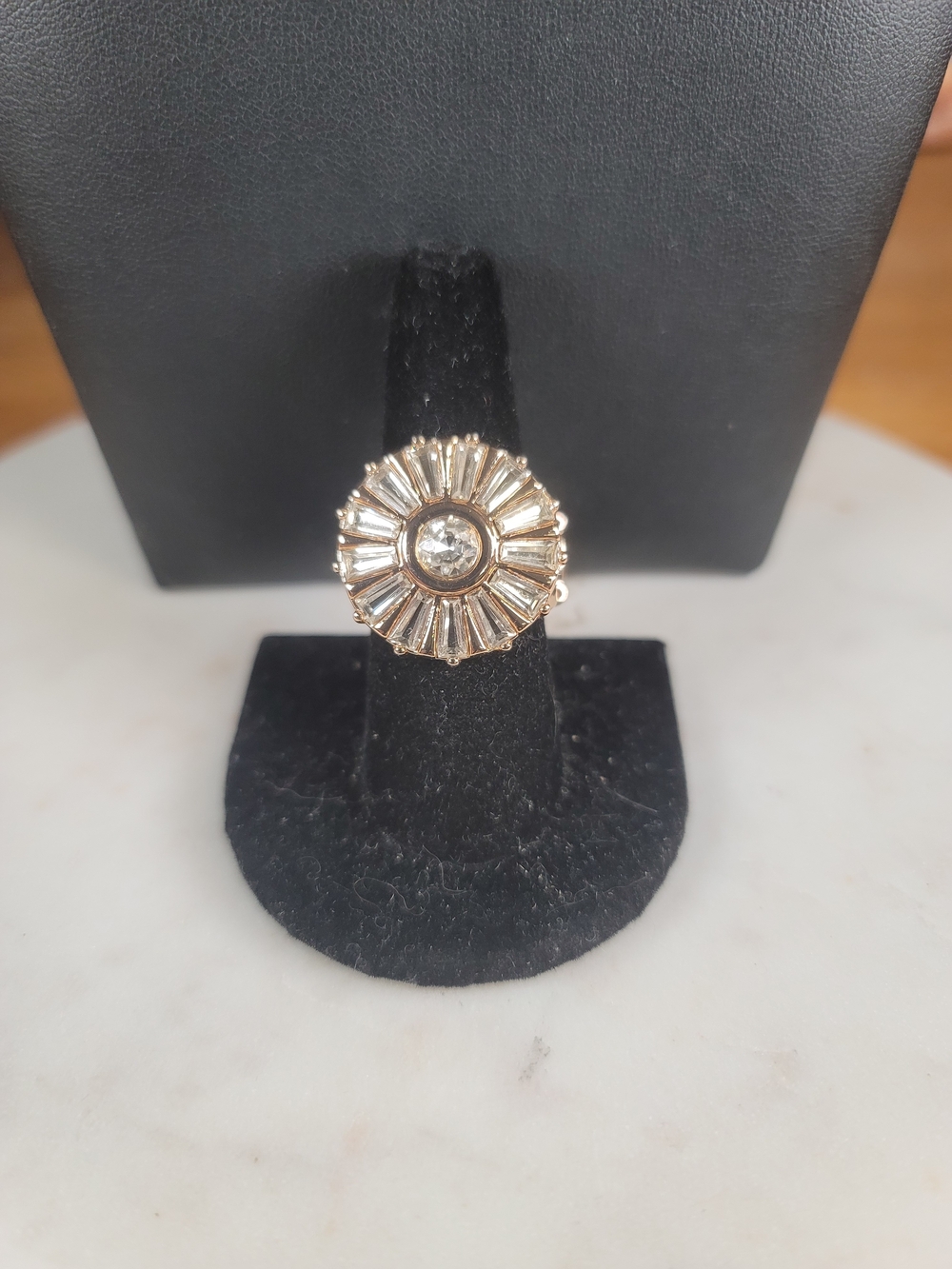 paparazzi Gold-Tone Sunburst Cocktail Ring with Clear Crystals